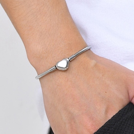 Stainless Steel Snake Chain European Bracelets, with Heart Clasp