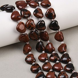 Натурального красного дерева обсидиана бисер нитей, сердце, Топ пробуренной, с бисером