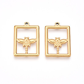 304 подвески из нержавеющей стали, ионное покрытие (ip), прямоугольник с подвесками в виде стрекозы