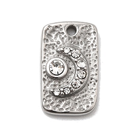 Кованые 304 подвески из нержавеющей стали, прямоугольник с лунным шармом, со стразами