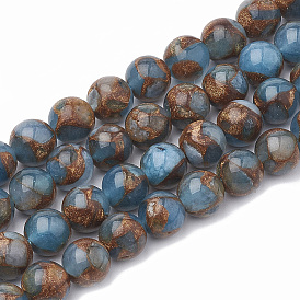 Natural Chalcedony Beads Strands, Imitation Gold Clinquant Stone, Dyed & Heated, Round