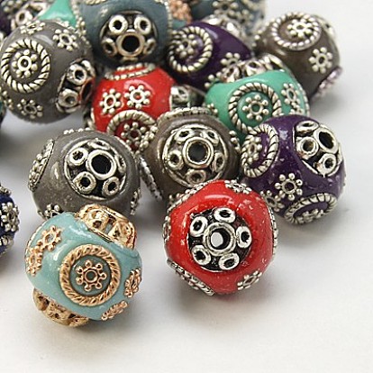 Handmade Indonesia Beads, with Brass Core, Round, 16x15mm, Hole: 2mm