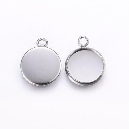 304 Stainless Steel Pendant Cabochon Settings, Plain Edge Bezel Cups, Flat Round