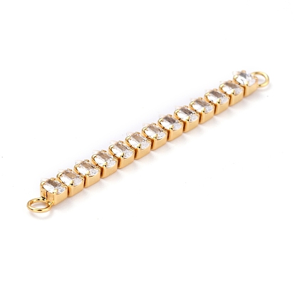 Brass Clear Teardrop Cubic Zirconia Links Connectors, Long-Lasting Plated, Rectangle