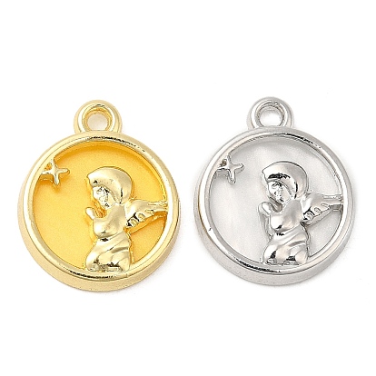 Alloy Pendants, with Glass, Cadmium Free & Lead Free, Flat Round with Fairy Charms