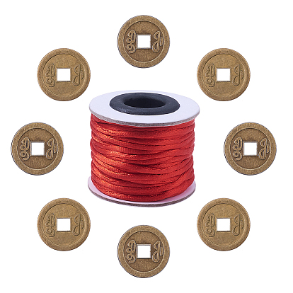 DIY Jewelry Making, with Tibetan Style Alloy Pendants, Nylon Threads Cords, Chinese Coin