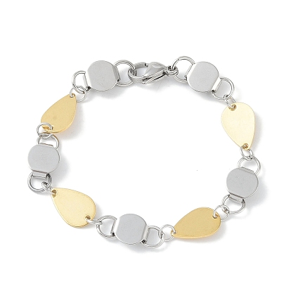 201 Stainless Steel Flat Round & Teardrop Link Chain Bracelets for Women Men