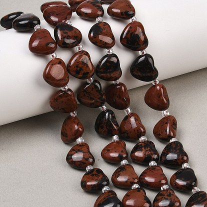 Натурального красного дерева обсидиана бисер нитей, сердце, Топ пробуренной, с бисером