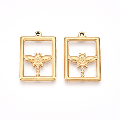 304 подвески из нержавеющей стали, ионное покрытие (ip), прямоугольник с подвесками в виде стрекозы