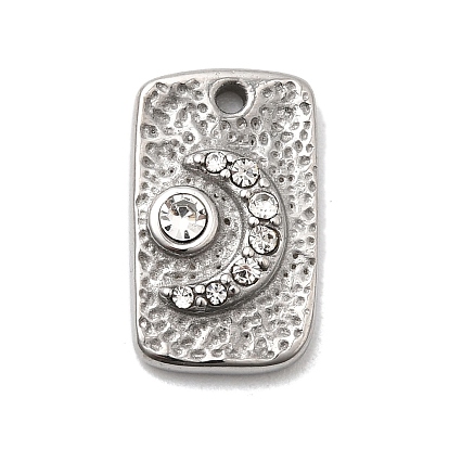 Кованые 304 подвески из нержавеющей стали, прямоугольник с лунным шармом, со стразами