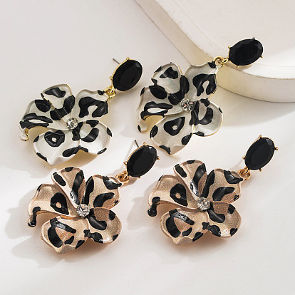 Rhinestone сплава болтаться серьги, леопардовый принт с цветком