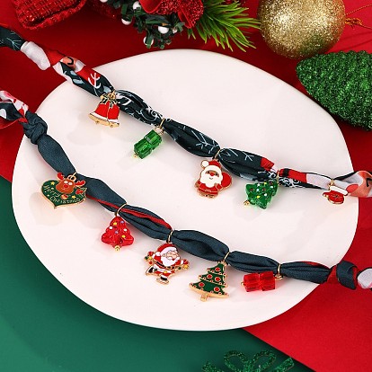 Подвеска-нагрудник в виде рождественской елки из эмалированного сплава со стеклом и кулоном в виде Санта-Клауса., Женские шарфы-колье из ткани с принтом, золотые