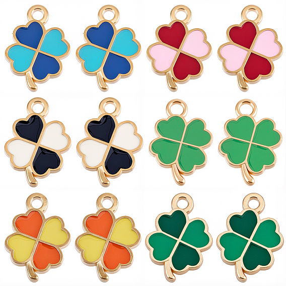 72 pcs 6 couleurs pendentifs en alliage d'émail, or, trèfle
