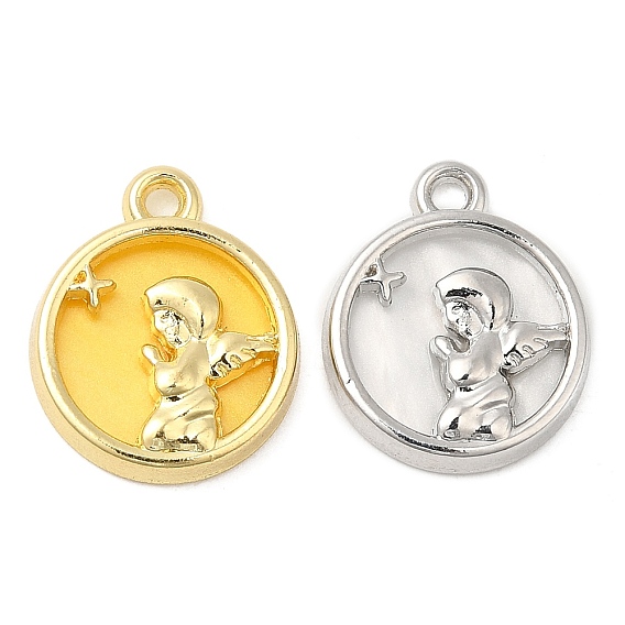 Alloy Pendants, with Glass, Cadmium Free & Lead Free, Flat Round with Fairy Charms