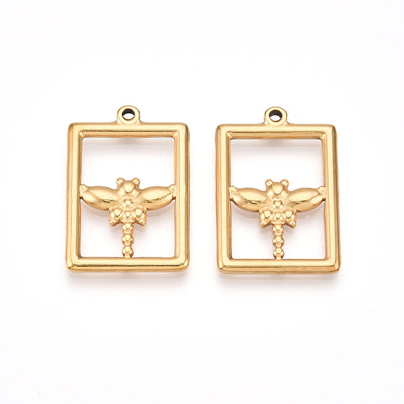 304 подвески из нержавеющей стали, ионное покрытие (ip), прямоугольник с подвесками в виде стрекозы