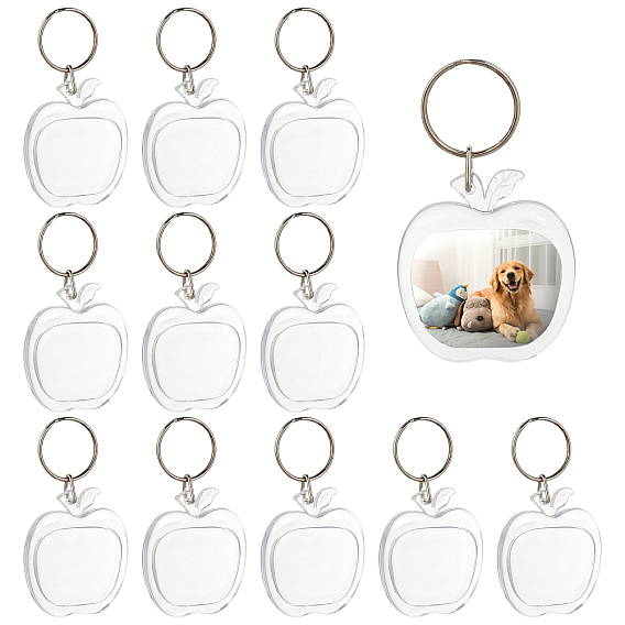 Acrylic Keychain, with Iron Split Key Rings, Apple