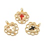 Rack Plating Brass Micro Pave Cubic Zirconia Pendants, Long-Lasting Plated, Golden, Cadmium Free & Lead Free & Nickle Free, with Enamel and Jump Ring, Heart with Cross