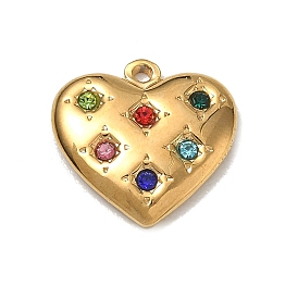 304 Stainless Steel Pendants, with Rhinestone, Heart Charms