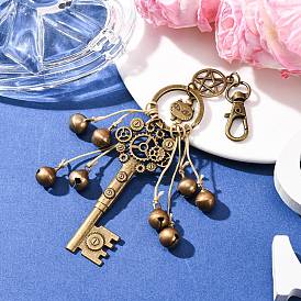 Подвеска в виде головы кошки из сплава и латунного колокольчика и ключа, с поворотной застежкой