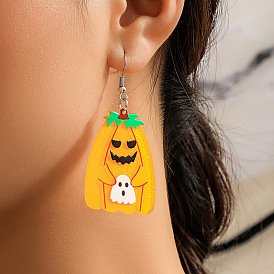 Boucles d'oreilles pendantes en acrylique avec dessin animé d'Halloween pour femmes, bijoux à porter au quotidien, platine