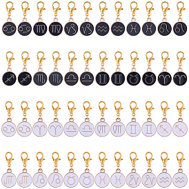 48Шт подвесные украшения из сплава эмали, с цинковым сплавом застежками омаров коготь, плоские круглые с созвездием