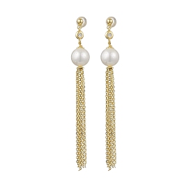 Natural Pearl Ear Studs, Tassel Earrings, with Sterling Silver Findings