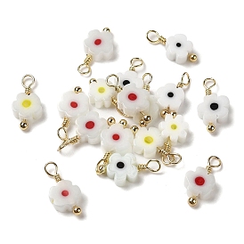 Glass Charms, with Real 18K Gold Plated Brass Loop, Flower Charm