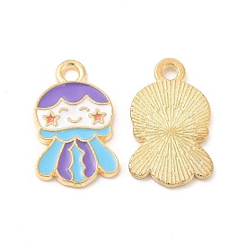 Light Gold Plated Alloy Pendants, with Enamel, Girl Charm