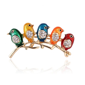 5 птицы на ветках, эмалевые булавки с кристаллами и стразами, для рюкзака для одежды