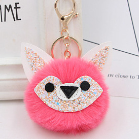 Cute Fox Fur Ball Keychain for Christmas Car Pendant and Alil Bag Charm