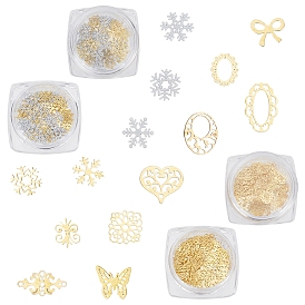 SUNNYCLUE 4 Boxes 2 Styles Hollow Brass Cabochons, Nail Art Studs, Nail Art Decoration Accessories