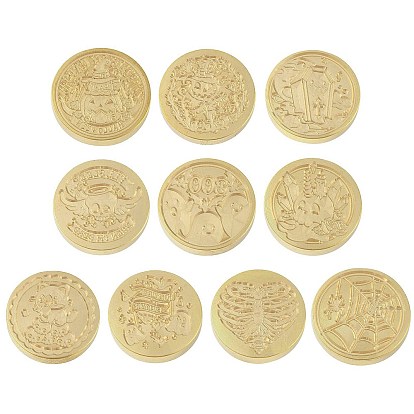 Набор штампов сургучной печати Хэллоуина, штамп из сургуча, головка из цельной латуни с ручкой из ретро-дерева, для конвертов приглашений, подарочная карта