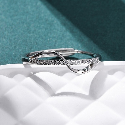 Кольца для женщин с микропаве из латуни и прозрачными кубическими цирконами, форма волны