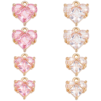 8 шт 4 стили латунные подвески, со стеклом, сердце, золотые, граненые