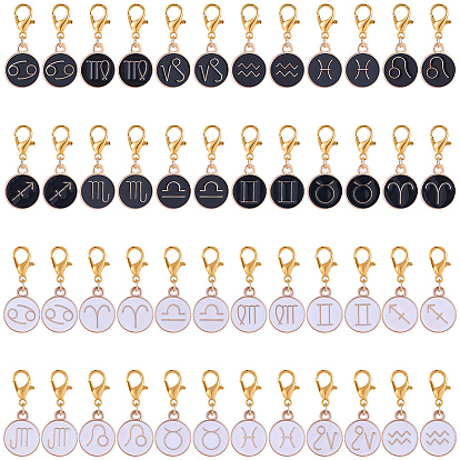 48Шт подвесные украшения из сплава эмали, с цинковым сплавом застежками омаров коготь, плоские круглые с созвездием