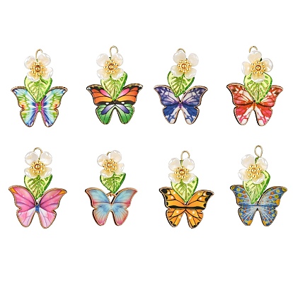 8 шт. 8 цвета подвески из стеклянного бисера в виде бабочек и цветов, с эмалевым сплавом и 304 петлей из нержавеющей стали