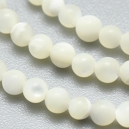 Natural White Shell Beads Strands, Mother of Pearl Shell Beads, Round