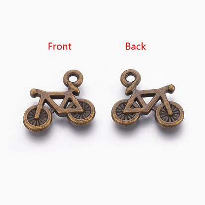 Tibetan Style Alloy Charms, Lead Free and Cadmium Free, Bike, about 13.5mm long, 16mm wide, 2mm thick, hole: 1mm