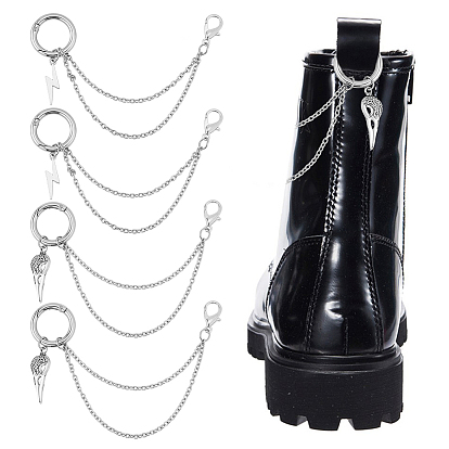 4 шт. 2 стили 304 цепи для ремней из нержавеющей стали, с подвеской из сплава в виде черепа и молнии и застежками