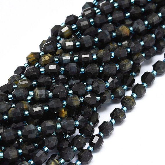 Natural Tiger Eye Beads Strands, with Seed Beads, Bicone, Double Terminated Point Prism Beads, Faceted, Dyed & Heated