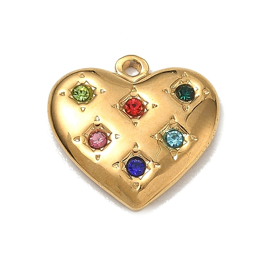 304 Stainless Steel Pendants, with Rhinestone, Heart Charms