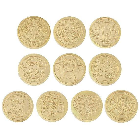 Набор штампов сургучной печати Хэллоуина, штамп из сургуча, головка из цельной латуни с ручкой из ретро-дерева, для конвертов приглашений, подарочная карта