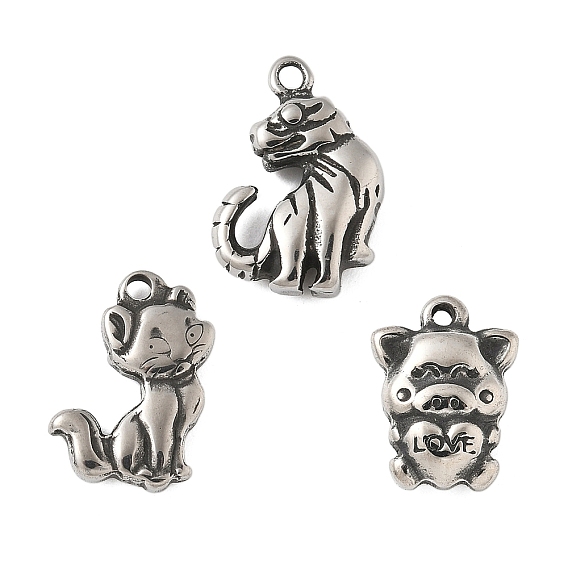 304 подвески из нержавеющей стали в тибетском стиле, прелести животных, античное серебро