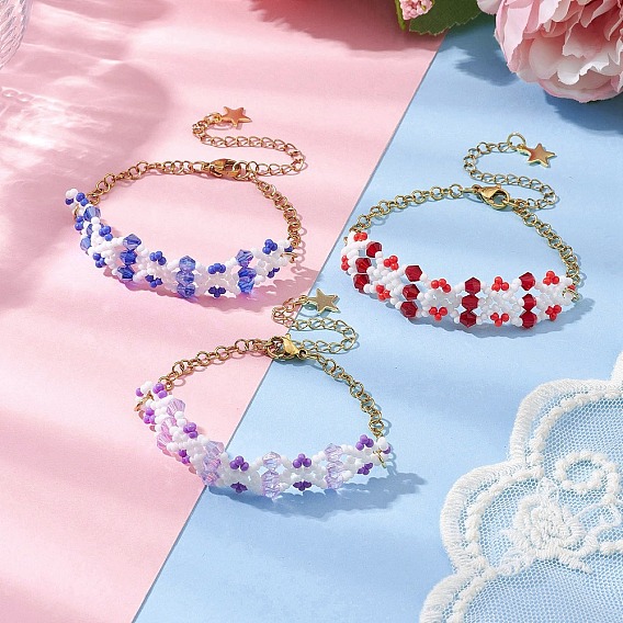 3Pcs Handmade Glass Seed Beaded Bracelet Sets for Women