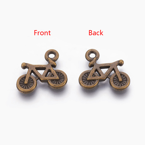 Tibetan Style Alloy Charms, Lead Free and Cadmium Free, Bike, about 13.5mm long, 16mm wide, 2mm thick, hole: 1mm