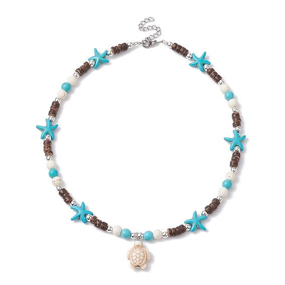 Ожерелья с подвесками из синтетической бирюзы и черепахи, с цепочками из бисера в виде морских звезд и натурального кокоса