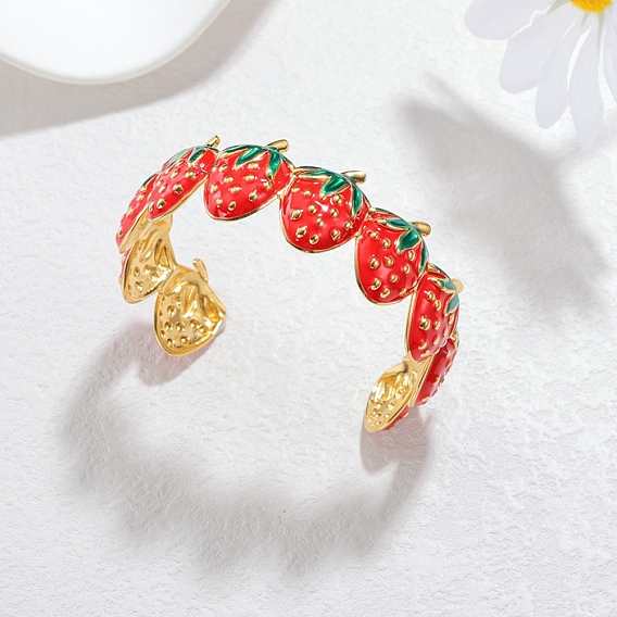 304 эмалированные браслеты-манжеты из нержавеющей стали для женщин, клубника