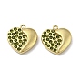 Real 14K Gold Plated 304 Stainless Steel Charms, with Rhinestone, Heart