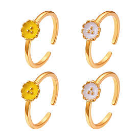 4 шт. 2 цвета латуни эмаль регулируемые манжеты кольца для женщин, цветок