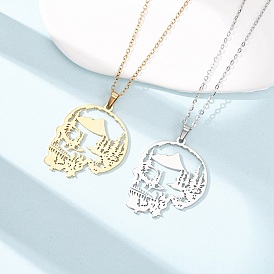 Halloween 304 Stainless Steel Hollow Tree Skull Pendant Cable Chain Necklaces for Men Women